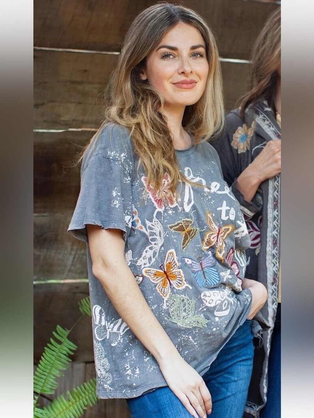 Karyn Seo Sariah gray cotton free to fly oversized embroidered butterfly t-shirt